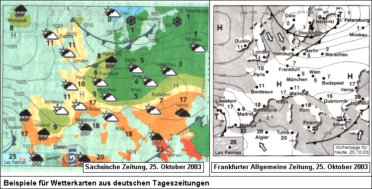 Beispiele für Wetterkarten aus deutschen Tageszeitungen